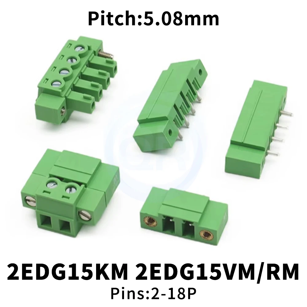 (5 Sets) KF 2EDG15KM 2EDG15VM 2EDG15RM 5.08mm Plug-in PCB terminal block 15EDG15KM with ear flange fixing locking screws 2~18Pin