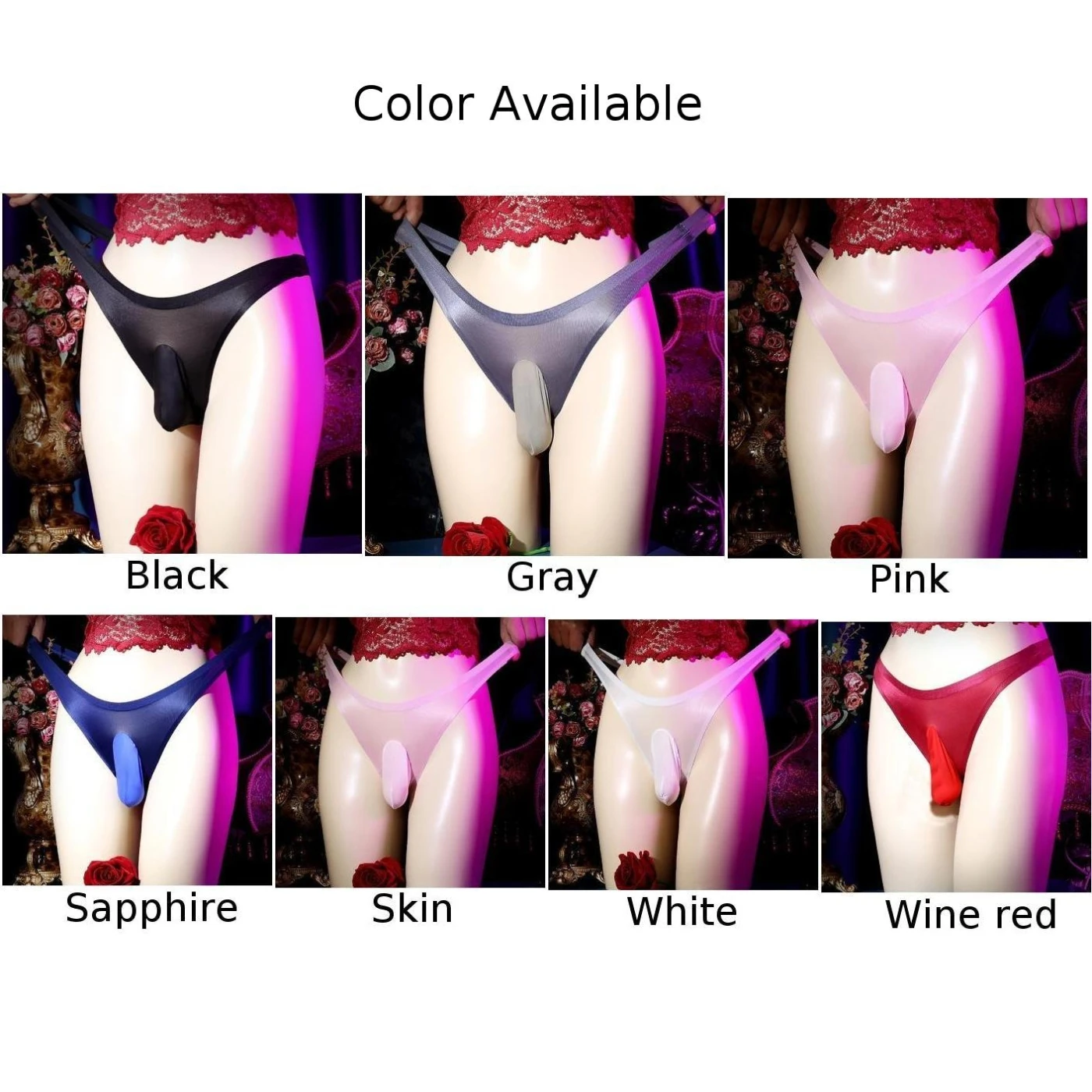 Men\'s Ice Silk Sexy Sissy Pouch Panties Sheer G-String Underwear Lingerie Man Thongs T-Back Bikini Mansexy See Through Nightwear