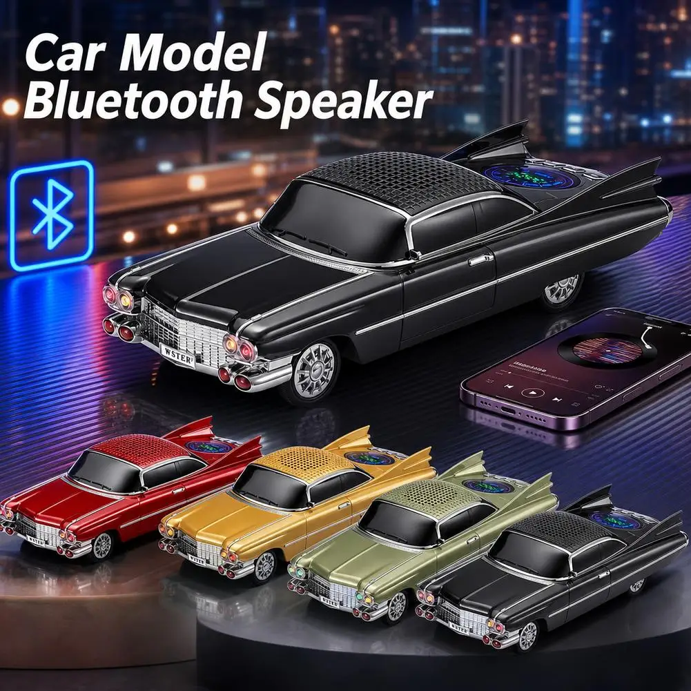WS-730 Retro Classic Car Bluetooth Speaker Wireless Audio HIFI Boombox with LED Alarm Clock Screen USB/TF Playback, Built-In Mic