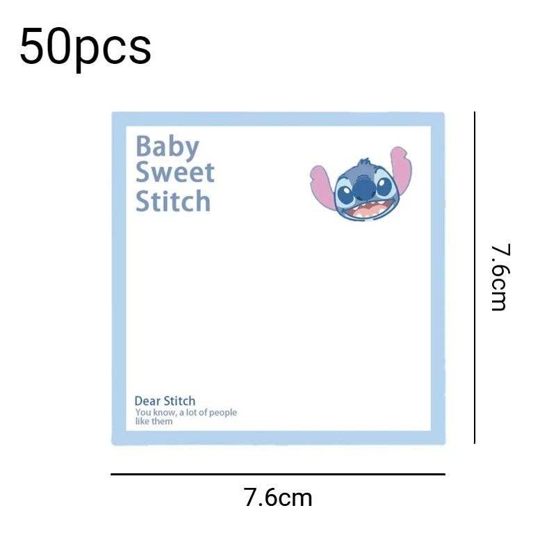 50 pcs Disney Cute Stitch Series Sticky Note Paper Student Message Sticker Cartoon Memo Pad Scrapbooking School Label Stationery