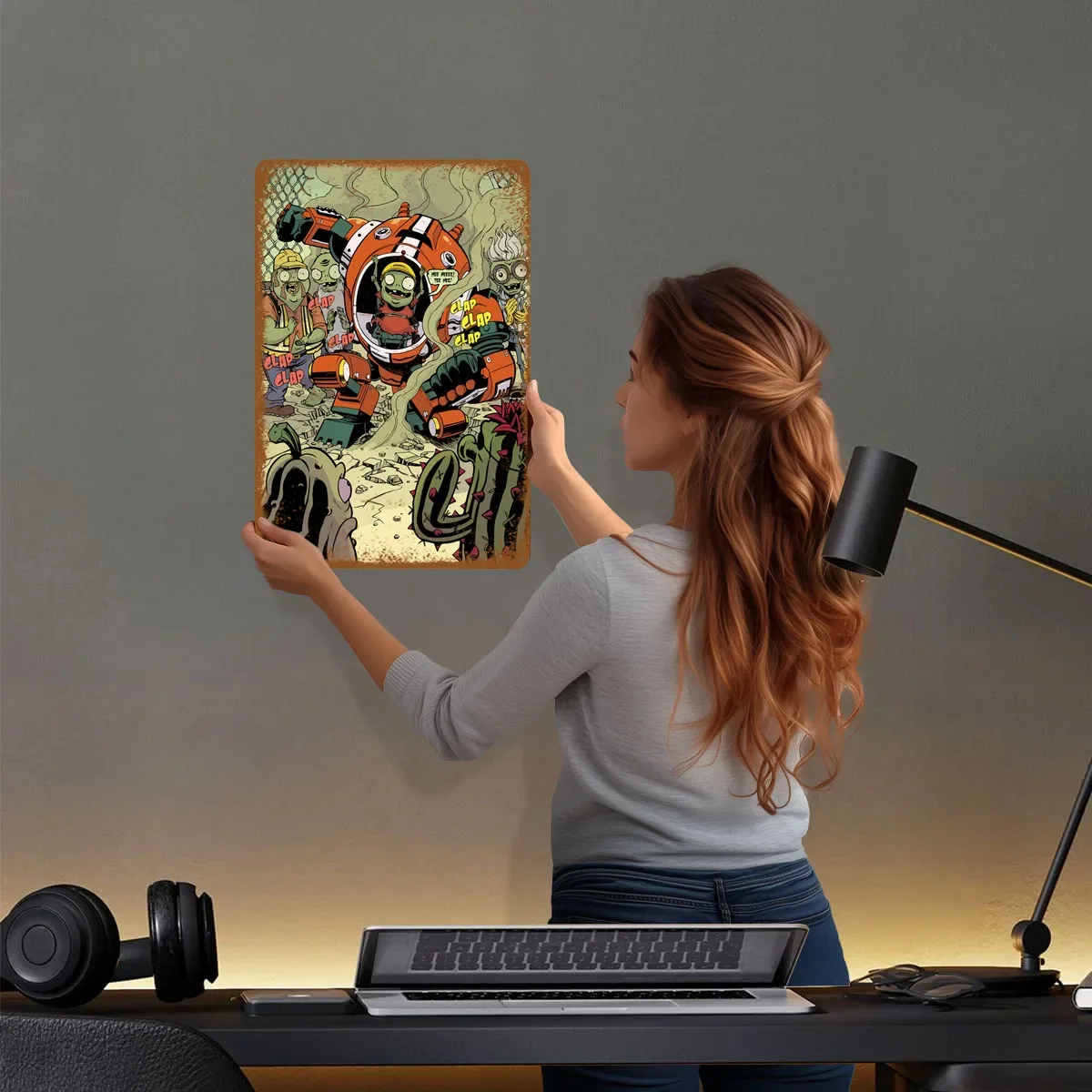 علامات صفيح للنباتات مقابل الزومبي ملصق كوميدي ديكور منزلي حديث غرفة المعيشة علامة معدنية مخصصة لتزيين جدران الفن ريترو #2