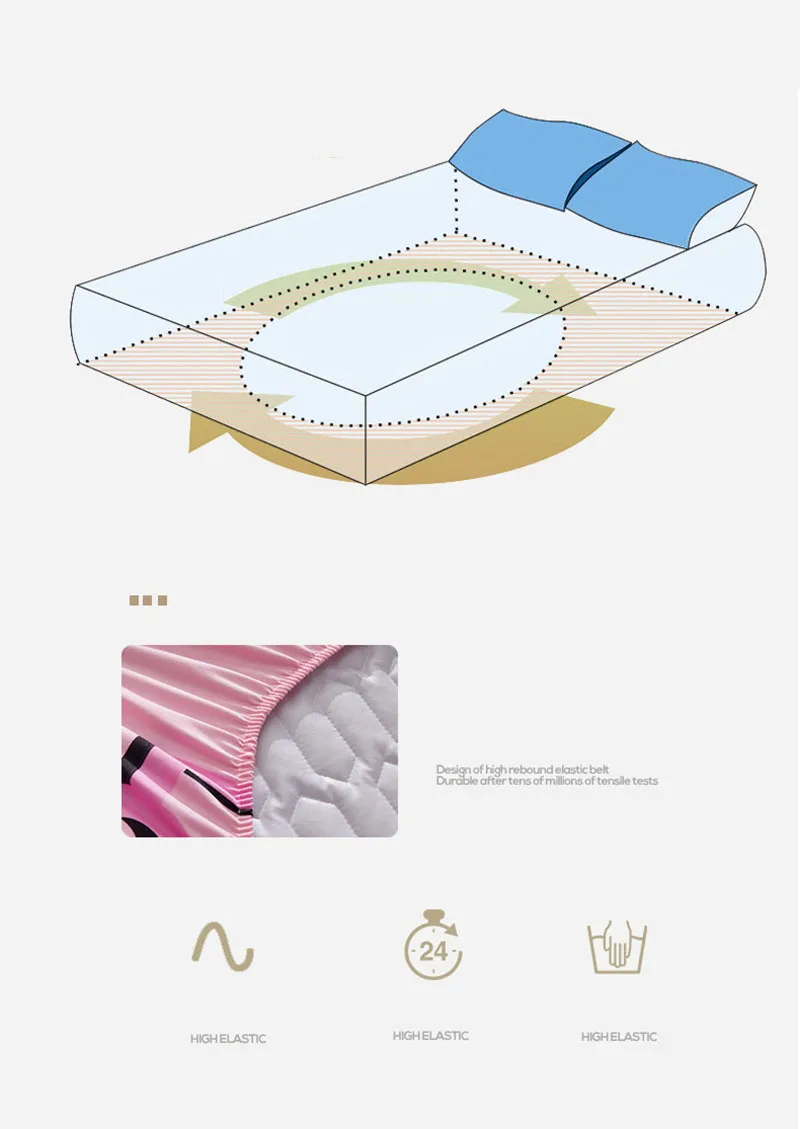 Cartoon Quilting Waterproof Fitted Sheet Cute Printed Padded Mattress Protector Skin-Friendly Non-Slip Mat with Elastic Band