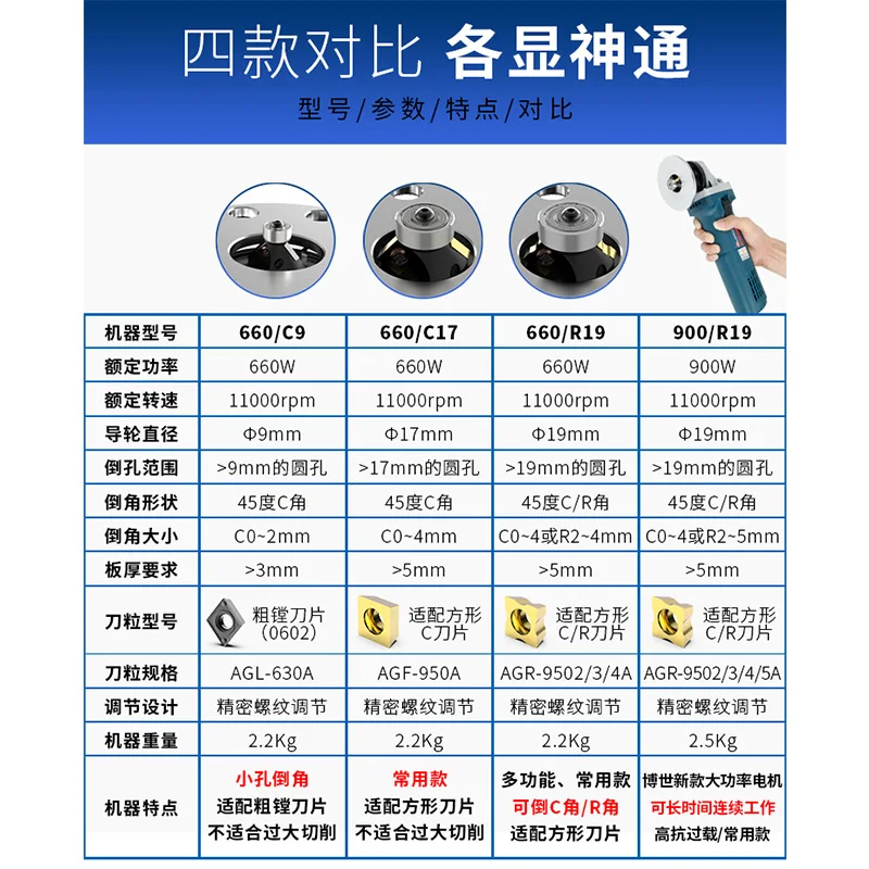 Electric handheld R angle 45 degrees C angle small arc trimming stainless steel chamfering device