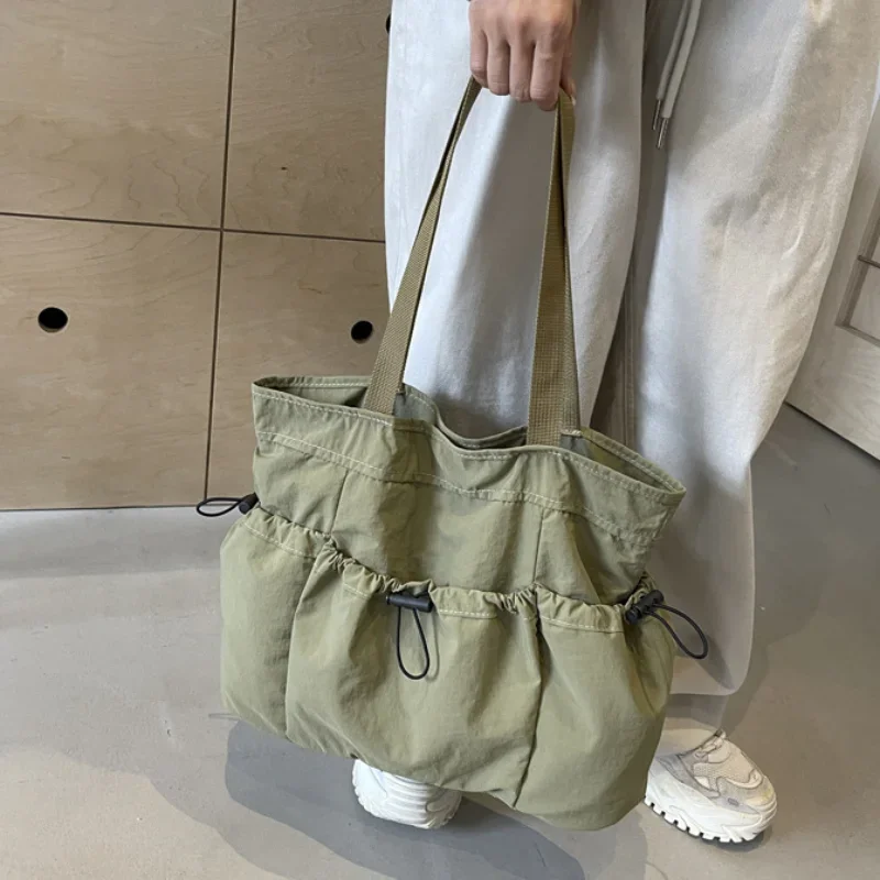 Casual Ruched Multistoreyed Nylon Tote Bag Large Capacity Short Travel Shoulder Bag Women Upscale Classic Commuter Handle Bag