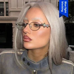 Diamond Inlaid Oval Metal Eyeglass Frame Pearl Small Frame Eye Glasses High-end Natural Color Women Sunglasses Girls Eyewear