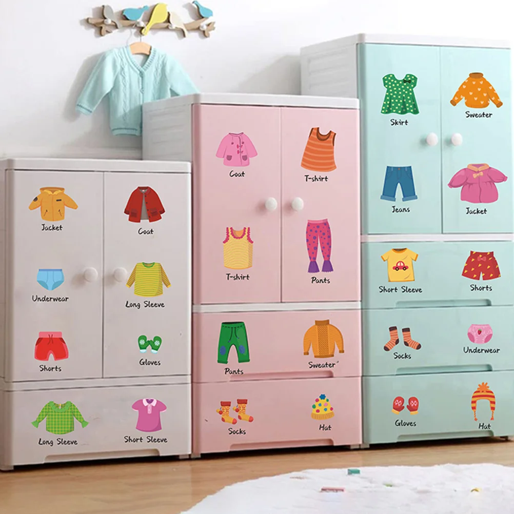 PVC Material Wardrobe Stickers Colorful Dresser Clothing Decals Kids Room Closet Labels Easy Apply Smooth Decor