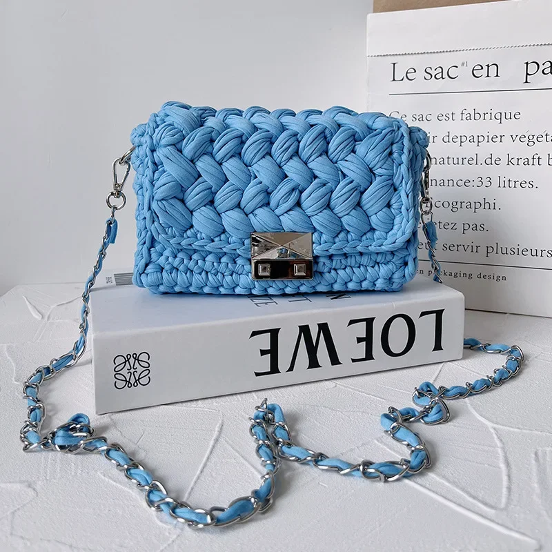 DIY Hand-woven Cotton Crochet Crossbody Messenger Bag INS Hyun-a Kim with Small Fragrance Handbag As A Gift for His Girlfriend.