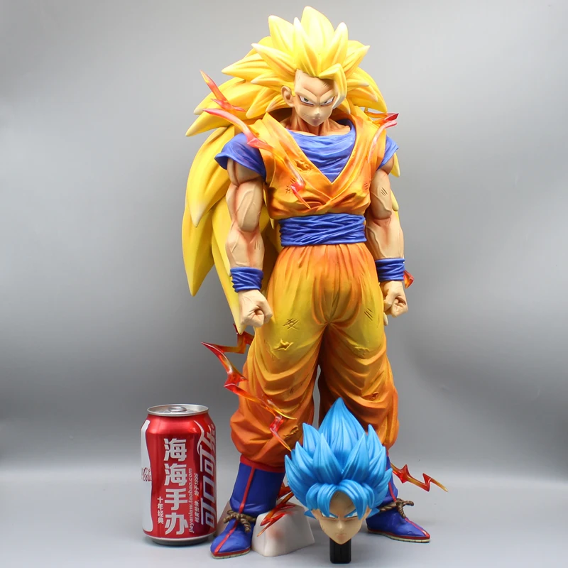 

48cm Dragon Ball Figures SSJ3 Son Goku Action Figures Super 3 Goku Double Heads Anime PVC Collection Model Toys Ornamen Gifts