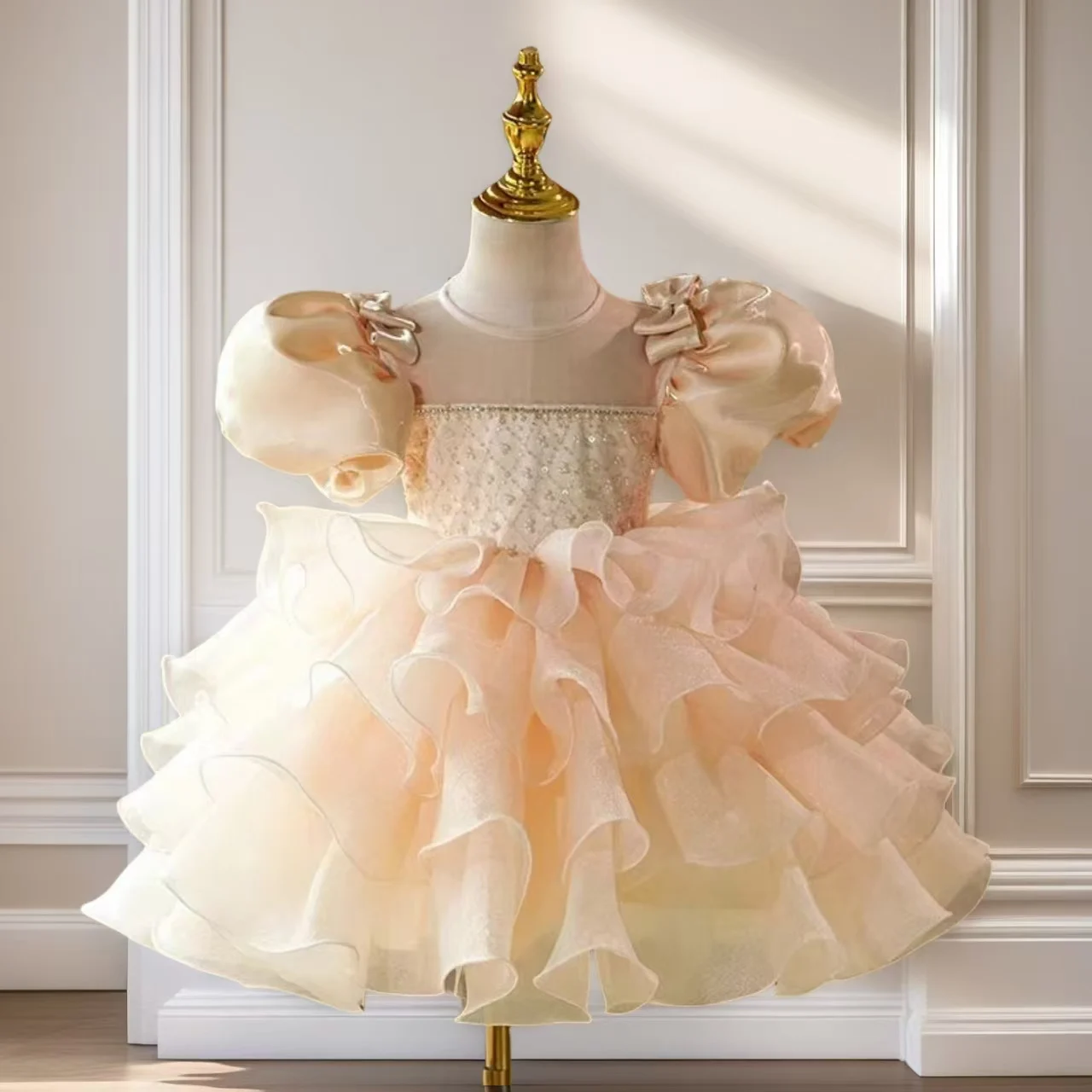 

Dreamy Vow J740, потрясающее платье цвета шампанского для девочек с бантом для детей, свадьба, день рождения, праздник, бальное платье принцессы длиной до колена