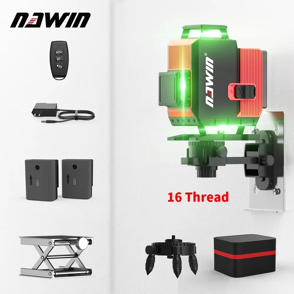Cordless 16 Lines Laser Level High Precision Automatic 360 Degree Rotary Portable Self-Leveling Green Beam for