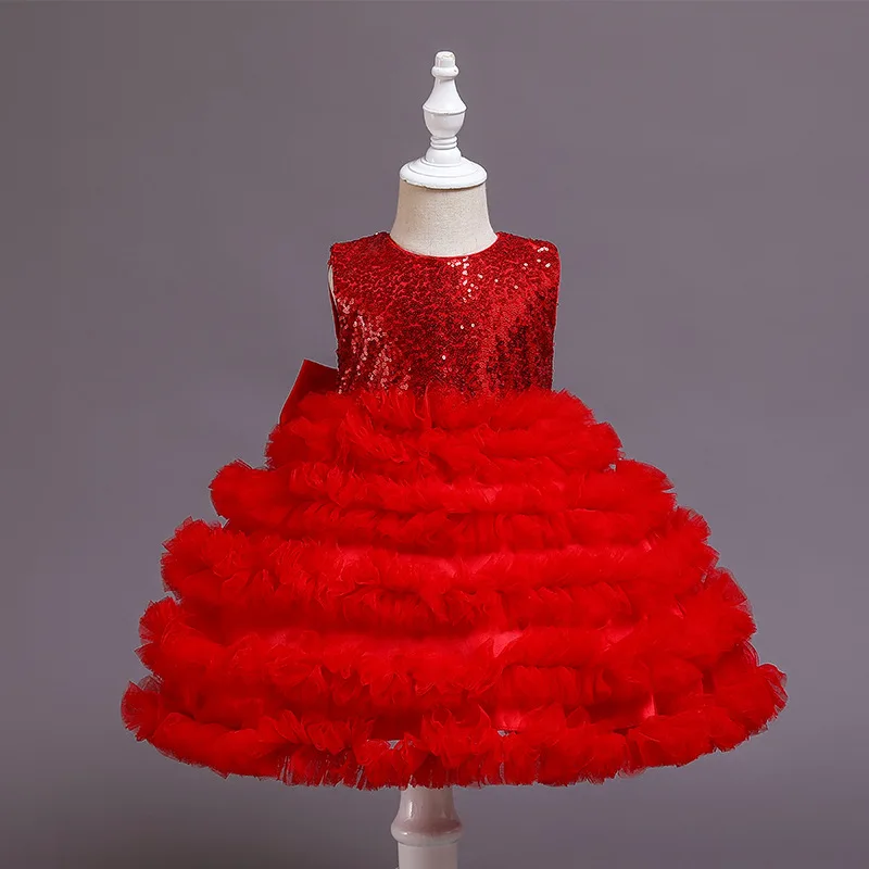 Vestido de cumpleaños de tul rojo para niñas pequeñas, vestido verde hasta la rodilla, ceremonia, fiesta de boda, vestido de princesa para niñas de 6M-12M, rosa y blanco