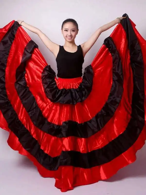 Ropa de escenario para fiesta de Carnaval de España para mujer, falda de Flamenco a rayas de talla grande, trajes de danza del vientre de encaje para mujer, vestido español