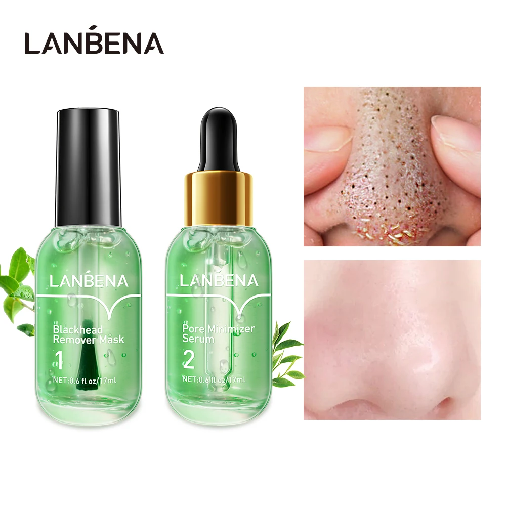 LANBENA-suero facial eliminador de espinillas, encogimiento de poros, tratamiento de acné, Limpieza Profunda, suavizado, cuidado de la piel, esencia reafirmante, conjunto de belleza