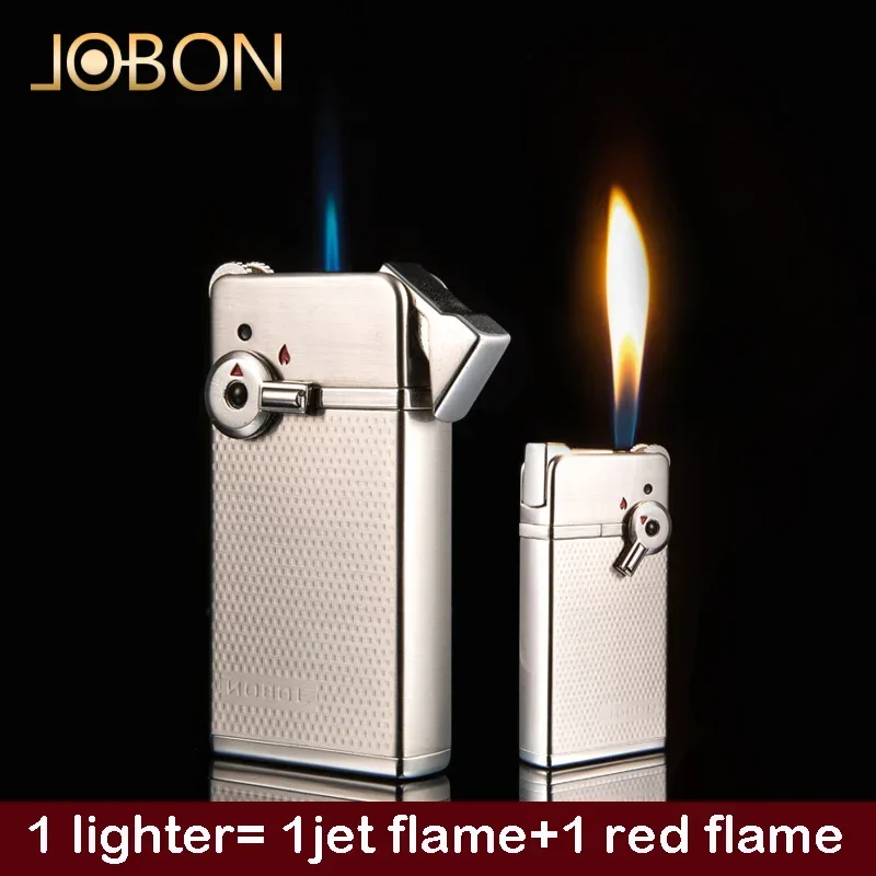 2024 New Jobon Double Flame Deformation Wheel Lighter Metal Inflatable Windproof Lighter Smoking Cigar Men\'s Exquisite Gift