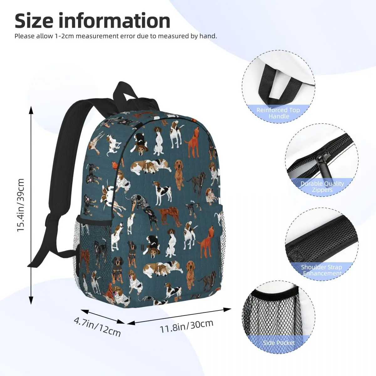 Coonhounds On Dark Teal Backpacks Teenager Bookbag Fashion Children School Bags Laptop Rucksack Shoulder Bag Large Capacity