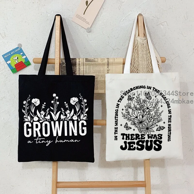 Bolsa tote de lona floral "cultivando um pequeno humano" bolsa feminina de jesus vintage jardineiro amante de plantas bolsa de ombro de compras botânica