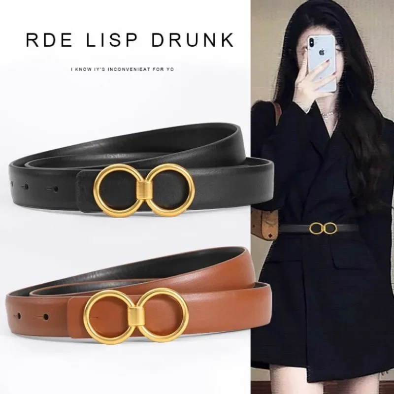 Luxury Women's Leather Buckle Belt Versatile Decoration with Skirt Suit Jeans Slim Design 2024 New Simple and Fashionable Belt