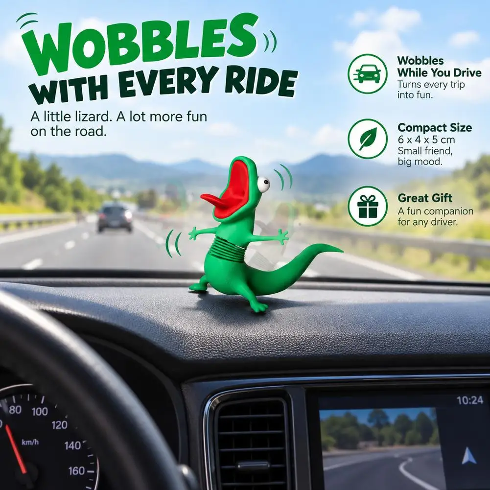 3D Printed Green Lizard Spring Ornament Funny Car Dashboard Decoration Movable Desktop Toy Gift