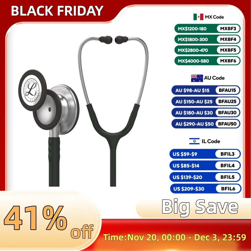 

3M Littmann Classic III Monitoring Stethoscope 5620 Black Tube Stainless Stem and Headset For Doctor Nurse Health Care