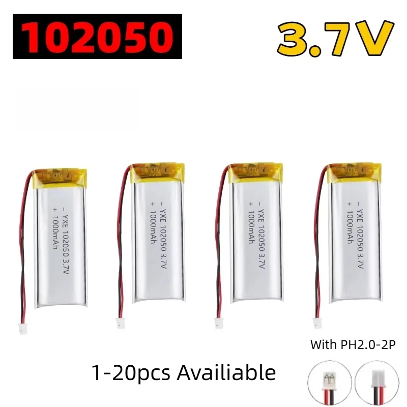 1000mAh 3,7V 102050 Polymer-Lithium-Akku mit JST PH2.0 Stecker für Kamera GPS MP5 Headset Hochkapazitäts-Li-Po-Batterie