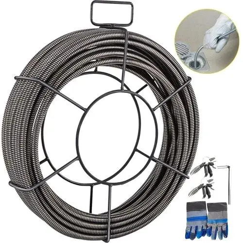 75ft Drain Cleaning Cable Auger Snake - 1/2in Sewer Drain Pipe Tool for Clogs