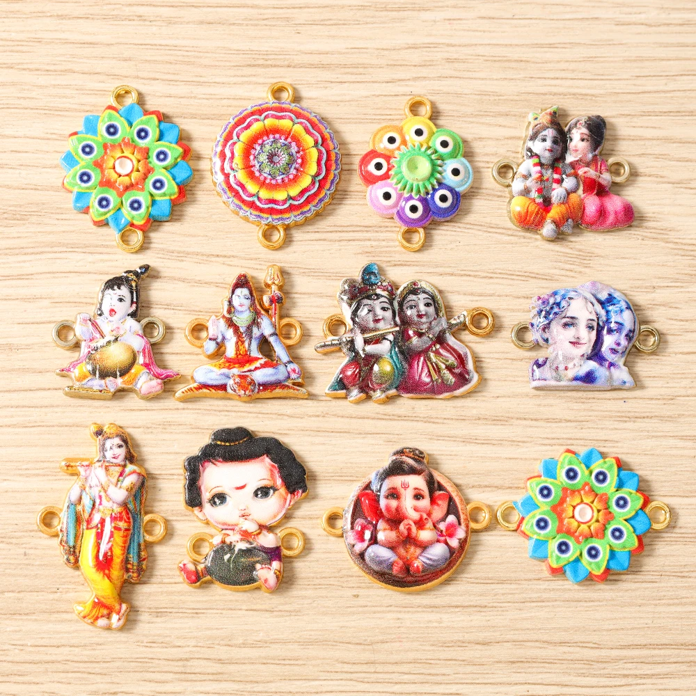 Tusember 20 Stück Emaille-Öltropfen-Anhänger mit Hinduismus-Motiven: Ganesha, Göttin, Kashi, Vishnu für Ohrringe, Halsketten, Schmuckherstellung, DIY-Zubehör – Detail 4