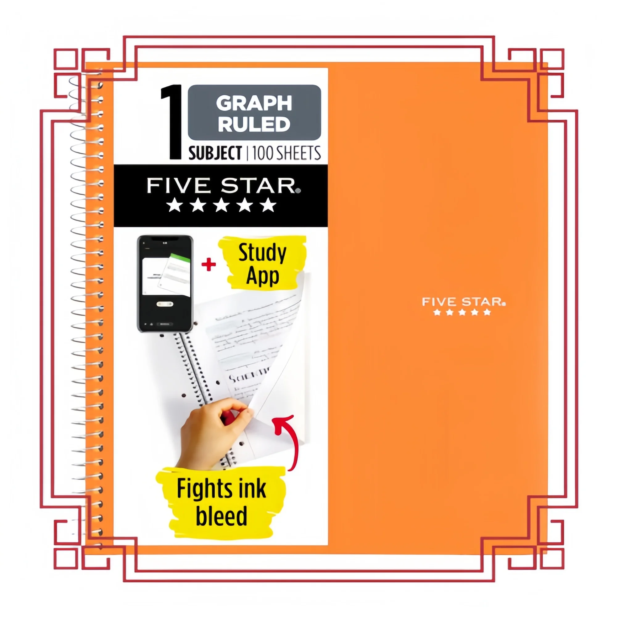 Smart Graph Notebook arancione - 1 app di studio con copertina impermeabile 8,5x11