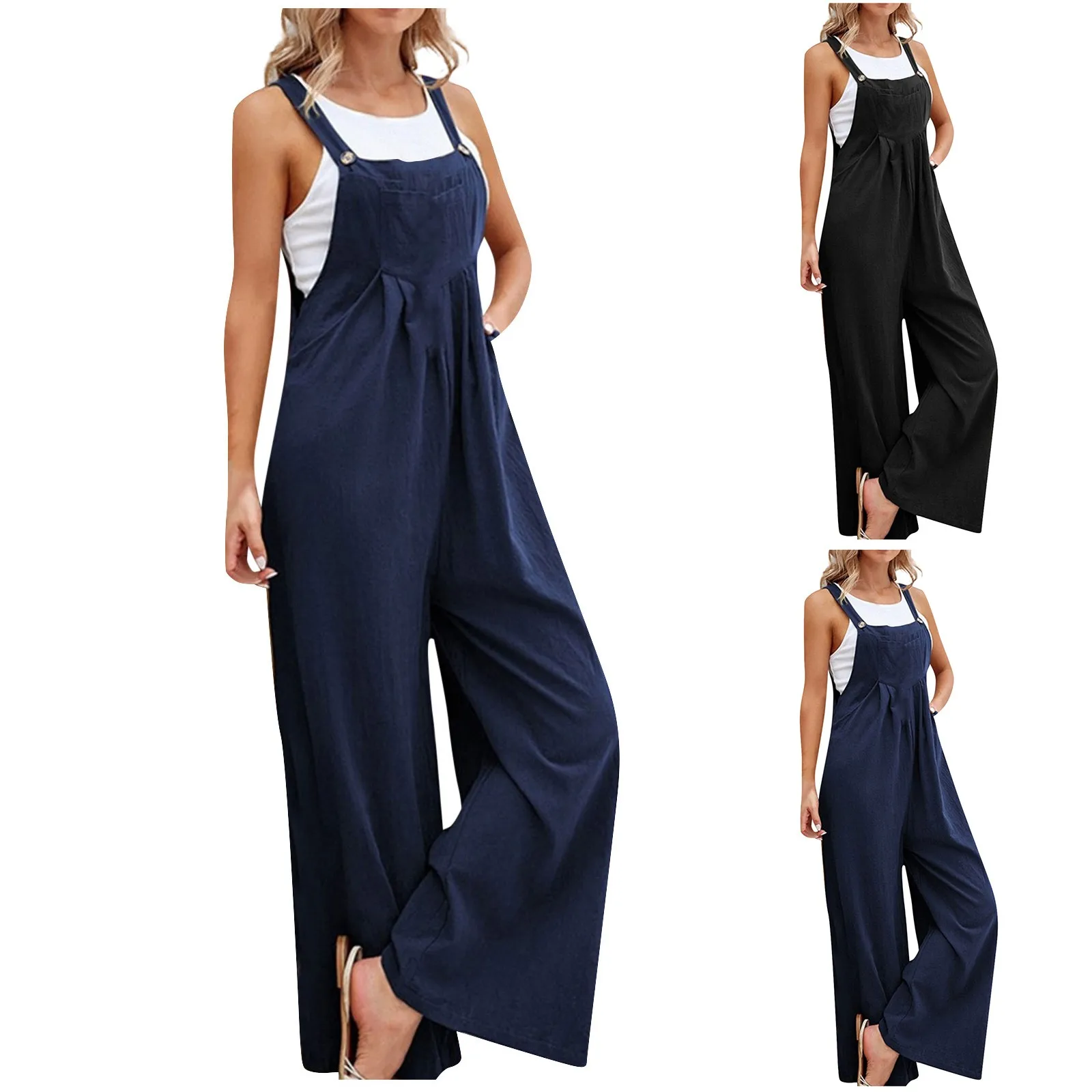 여성 Dungarees 하렘 스트랩 바지 루즈한 점프 슈트 헐렁한 바지 오버올 턱받이 바지 바디 슈트 여성 캐주얼 코튼 린넨 점프 슈트