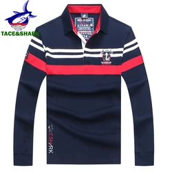 TACE&SHARK Brand Shark Embroidery Long Sleeve Polo Tops Casual Fashion Stripe Men Slim Polo Casual Business Clothes