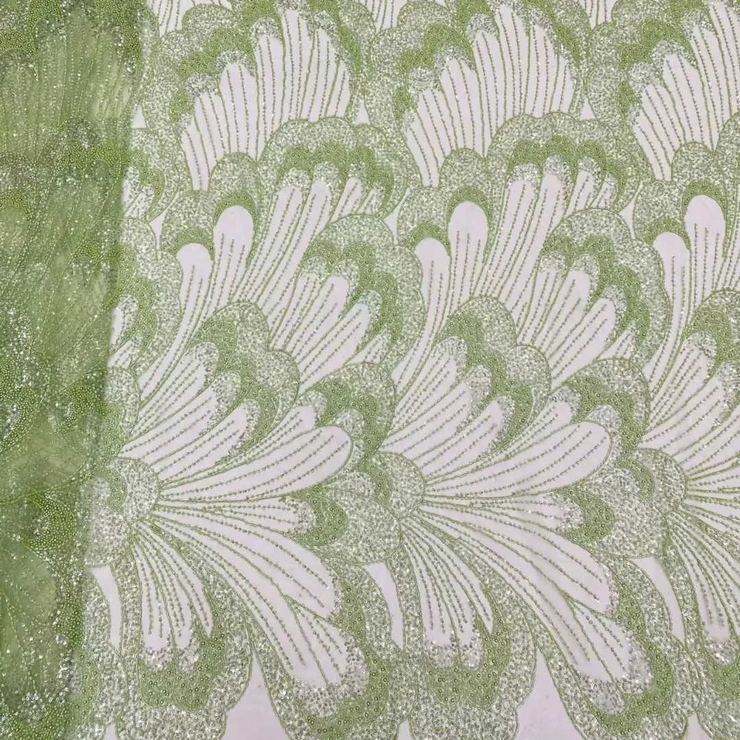 African Heavy Beaded Lace Fabric Elegant Radiant Floral Sequins Embroidery French Tulle Nigerian Bridal Wedding Sewing Material