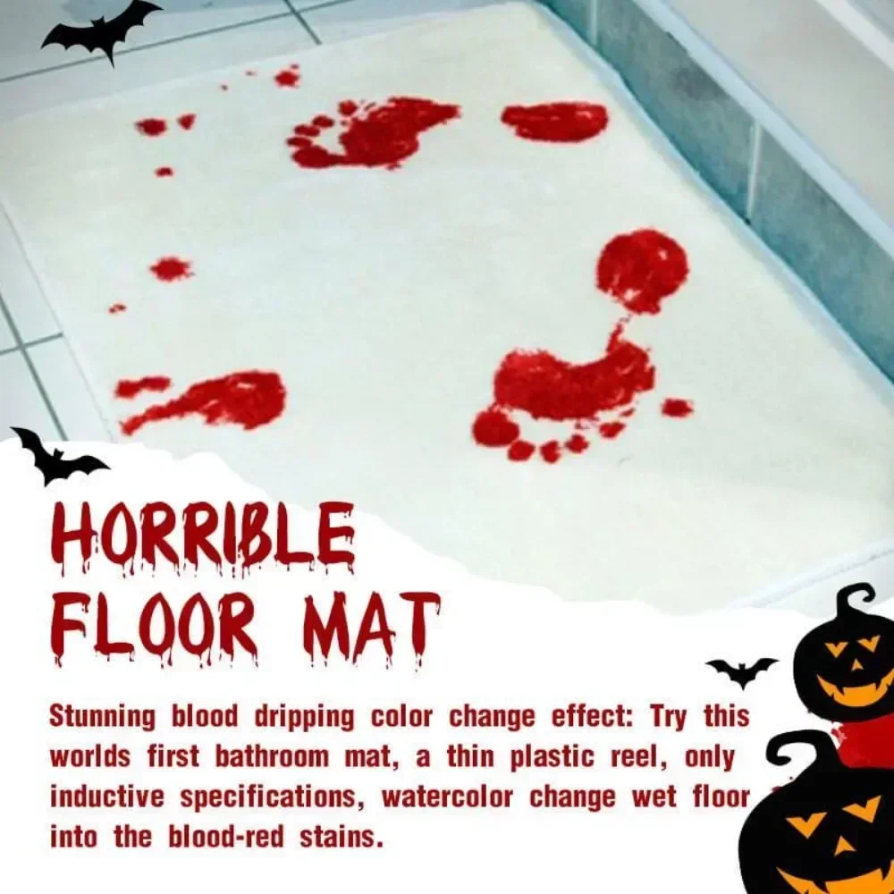 Color-Changing Bath Mat Halloween Mat Red Horrible Floor Carpet Home Bathroom Horror Blood Footprints Anti-Slip 40*70CM Carpet