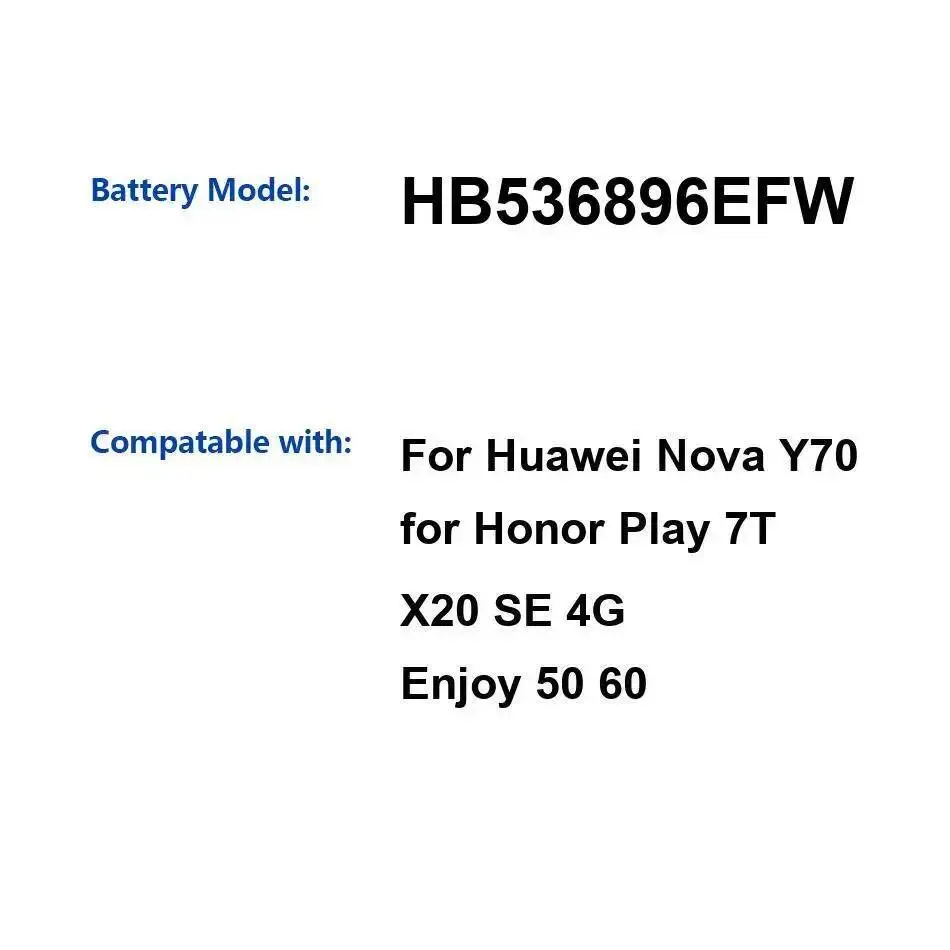 بطارية الهاتف المحمول الصديقة للبيئة HB536896EFW لهواوي نوفا Y70 Honor Play 7T X20 SE 4G استمتع 50 60 6000Mah