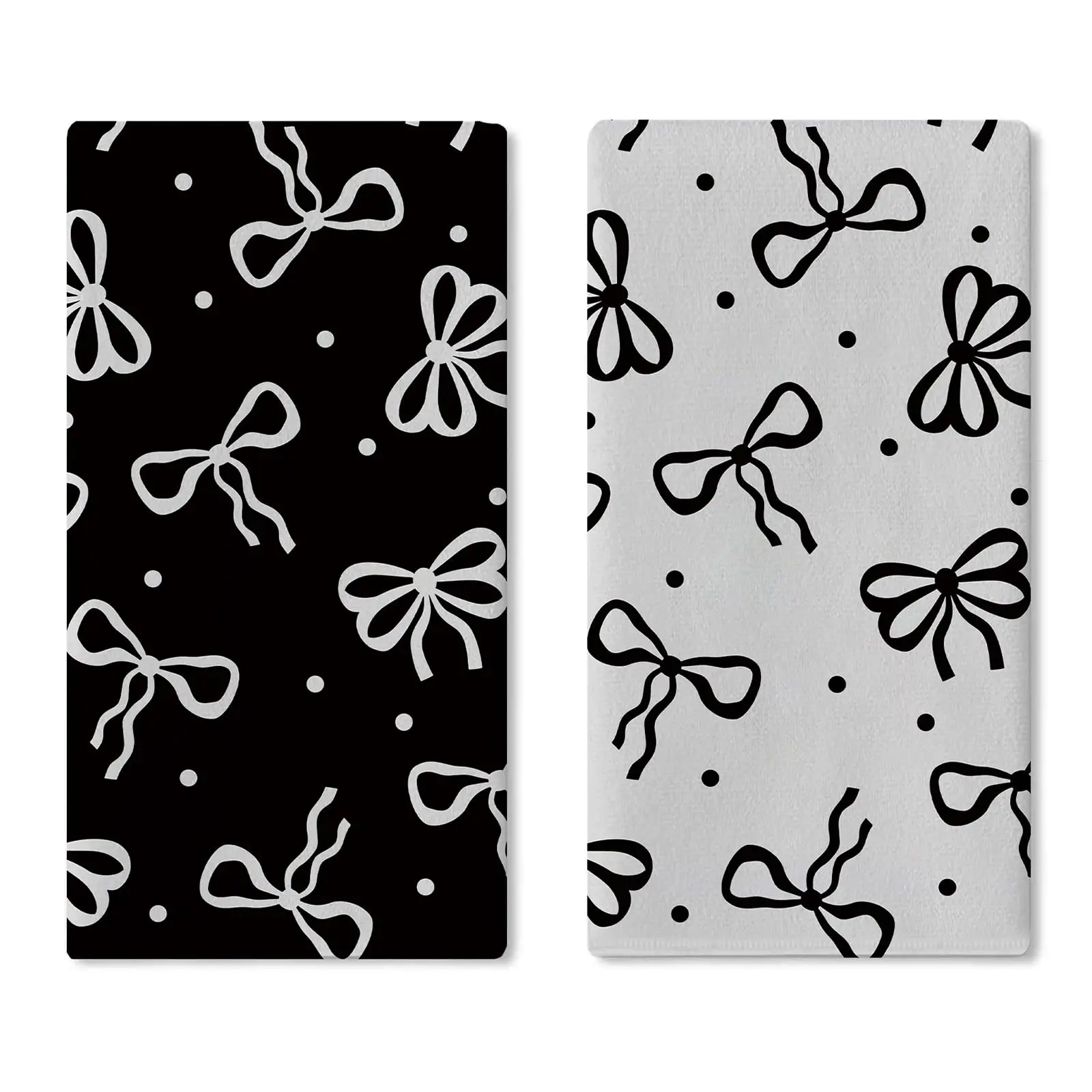 Black & White Bow Towel Set (2 Pcs) | Soft Absorbent Hand Towel for Baking & Cooking, Stylish Bathroom & Kitchen Home Decor