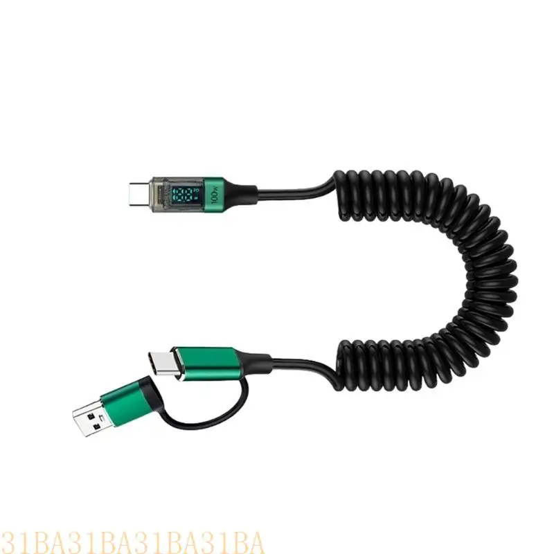 سلك كابل شحن USB C قابل للسحب مع شاشة عرض طاقة رقمية مقاومة للاهتراء مناسبة لبيانات الشحن السريع من النوع C #2