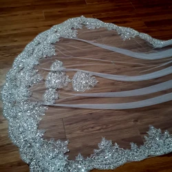 Voile simple cathédrale avec peigne à cheveux, perle brillante personnalisée, littérature de luxe, fil doux, accessoires de couvre-chef de mariage