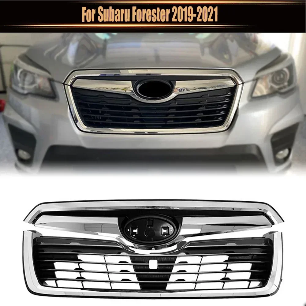 

Abs Oem Style Front Grill Mesh Kit Gloss Black W. Chrome Frame For Subaru Forester 2019 2020 2021 Bumper Grille Racing Grills