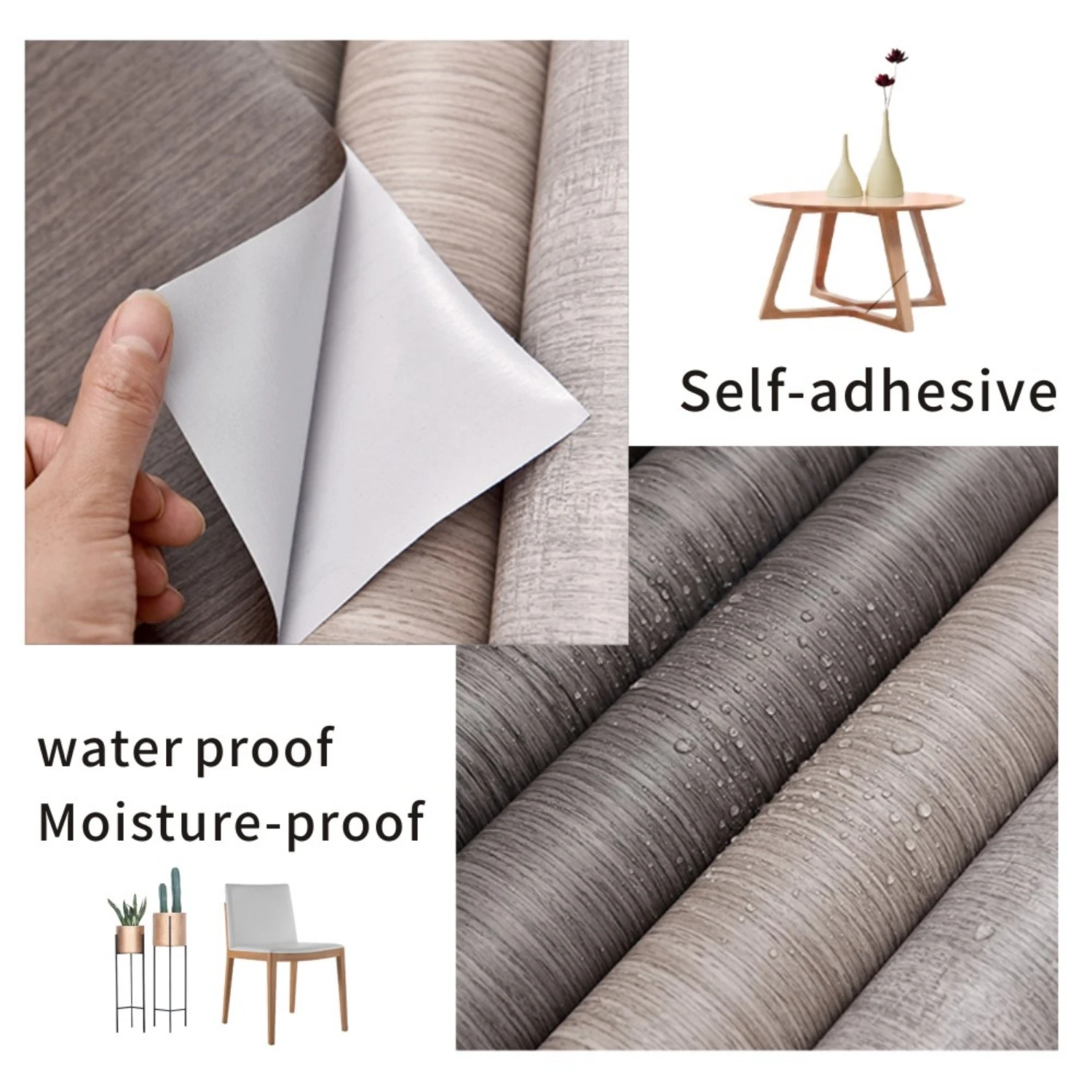 55cm Width Wood Grain Wallpaper Roll Self-Adhesive Vinyl Removable Decorative Film for DIY Home Furniture Cabinet Desk Stickers