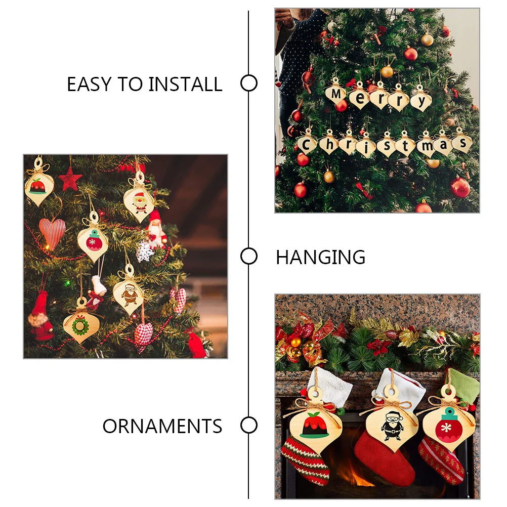 

20Pcs Christmas Wooden Bulb Cutout DIY Ornaments Blank Hanging Wood Slices for Xmas Decor Party Craft Christmas Wood Cutout