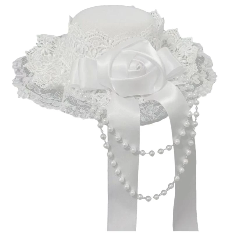 652F Gothic Lolitas Top Hat Hair Clips Headdress Rose Lace Beaded Headwear Subcultures Hair Accessories Halloween Cosplay