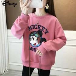 Disney Brand Clothing New Arrival Top Fashion Pullovers Casual Cotton Cartoon Mickey Mouse Print White O-neck Women Sweatshirts