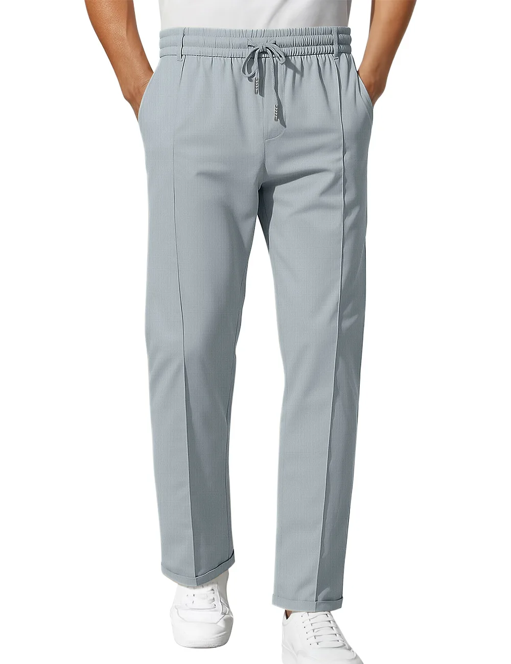

Spring Autumn Men Minimalist Solid Trousers, American Slim Fit Tapered Business Pants Plus Size Daily Work Casual Bottoms