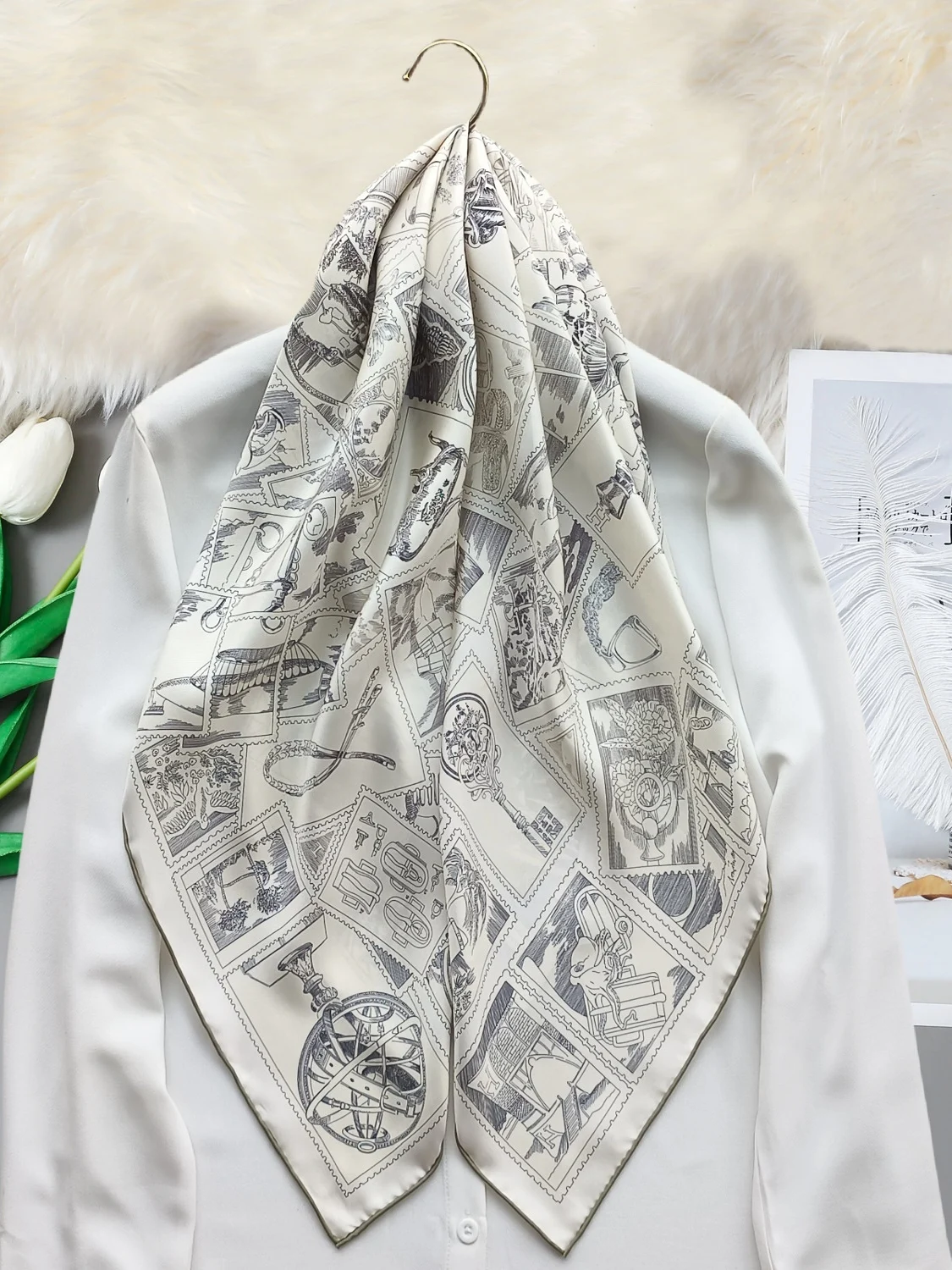 Silk Scarf  Silk Double Sided Printed Women's 90x90cm Heavyweight Multipurpose Square Scarf Faionable Accory