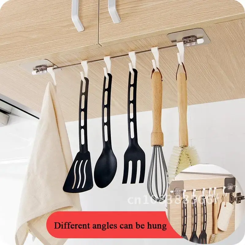 

Cupboard Home Organizer Storage Rack Kitchen Gadgets 6 Hook Pantry Chest Tools Towels Hanger Wardrobe Towel Rack Storage Shelf