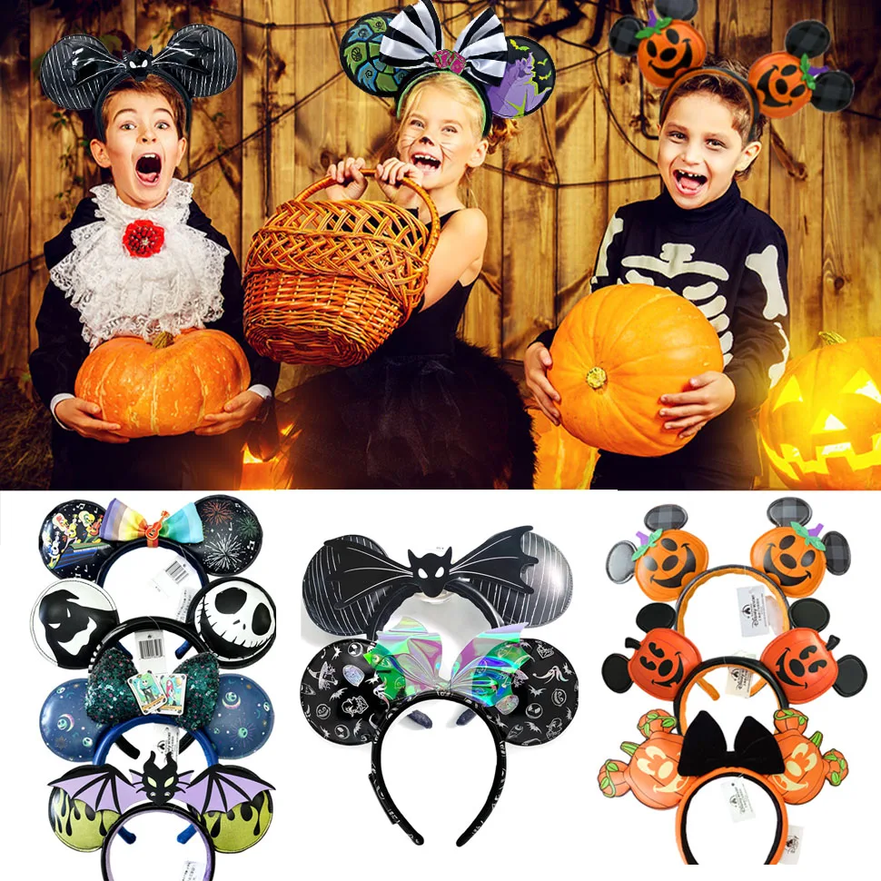 

Disney Halloween Pumpkin Mickey Mouse Headband Disneyland Minnie Ears Bat Pumkin Headwear Kids Girl Toys Decoration