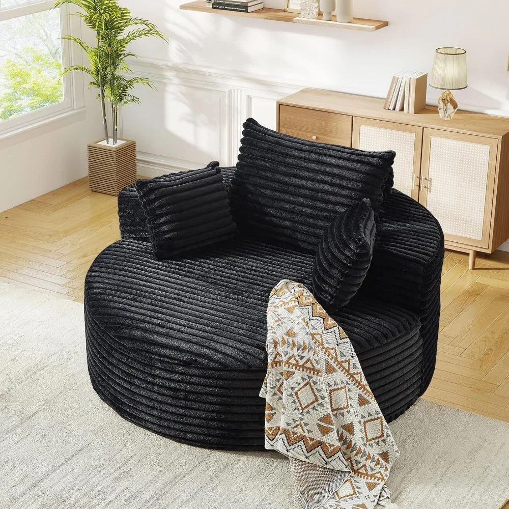 

Современный круглый диван-кресло с акцентом для гостиной, мягкое вельветовое кресло-бочка с большим сиденьем и декоративными подушками для B