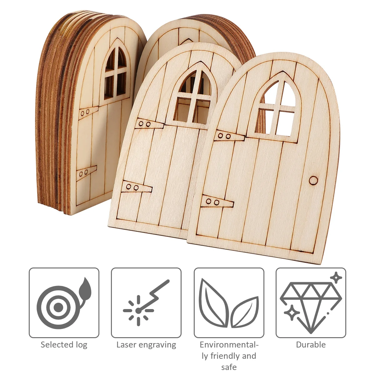 

20Pcs Wooden Fairy Door with Window 3Mm Engraved Garden Adornment for Outdoor Decor Creative Miniature Decoration Brighten Up