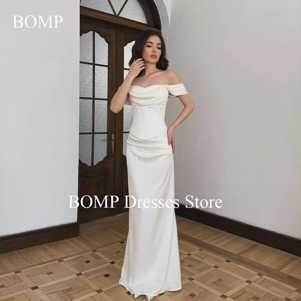 

BOMP Simple Mermaid Evening Party Dresses Off the Shoulder Satin Prom Gowns Arabic Women Formal Occasion Customized