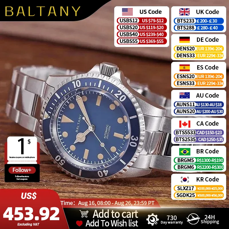Baltany S3043 39MM Taucheruhr Herren Luxus ST2130 Automatik-Armbanduhr Wasserdicht 20Bar Armband Retro Mechanische Sportuhren