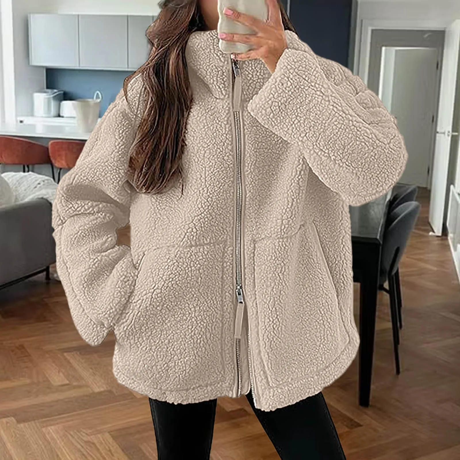 Autumn Winter Coat For Women Oversize Long Teddy Bear Warm Thicken Fleece Faux Fur Coats Winter Jacket Women Long Sleeve Tops