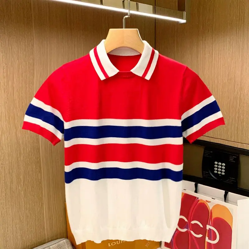 High Standard Luxury Men Knitted Polo Shirts Short Sleeve Tshirts Tops